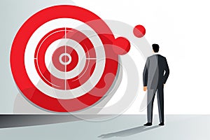 illustration of businessman standing in front of target goal