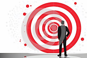 illustration of businessman standing in front of target goal