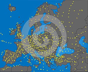 Illustration of busy air traffic over the Europe