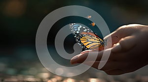 Illustration of a butterfly perched on a child\'s hand