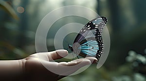 Illustration of a butterfly perched on a child\'s hand