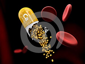 Illustration of Calcium mineral Capsule dissolves in the stomach