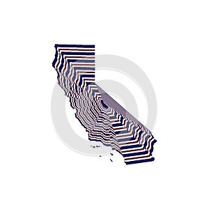 illustration of California State map with lines in red, blue and white colors