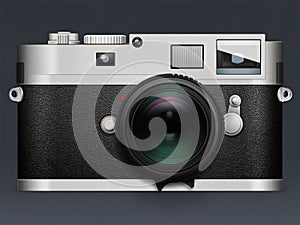 Illustration of camera Leica on gray background with reflection