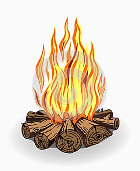 Illustration of camp fire on white