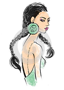 Illustration of Cancer astrological sign as a beautiful girl.