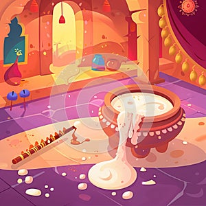 illustration of a captures essence of krishna \'s makkhan matki on the solid background. generative ai photo