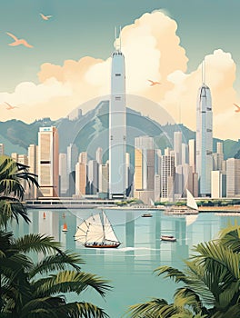Illustration captures the vibrant essence of Hong Kong on a sunny day.