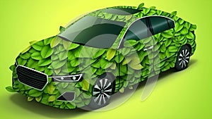 Illustration of a car in green leaves