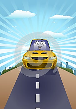 illustration of a car on road hill