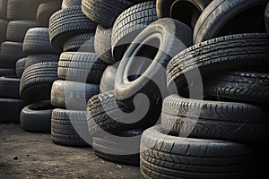 illustration, car and truck tire waste, ai generative