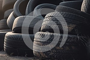 illustration, car and truck tire waste, ai generative