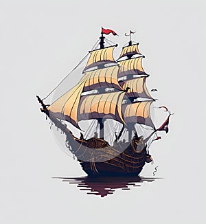 Illustration of a caravel galeon or carrack pirate ship 2