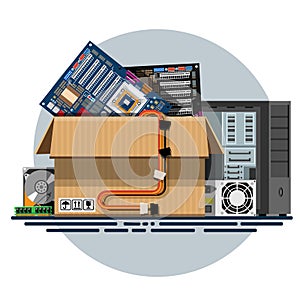 Illustration of a cardboard box with old things