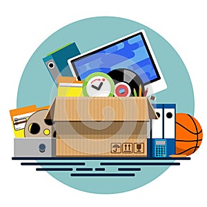 Illustration of a cardboard box with old things photo