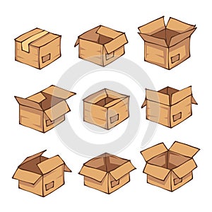 an illustration of a cardboard box with various articulations photo