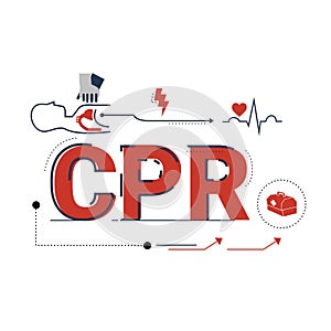Illustration of cardiopulmonary resuscitation CPR wording concept.