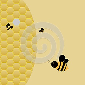 Illustration cartoon bee and honeycomb for background template