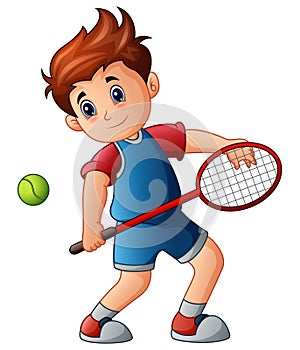 Cartoon boy playing tennis