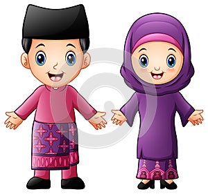 Cartoon Brunei couple wearing traditional costumes