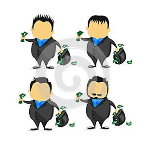 Illustration of cartoon businessman take with bag full of money in salary man concept