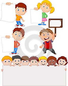 Cartoon children holding blank sign