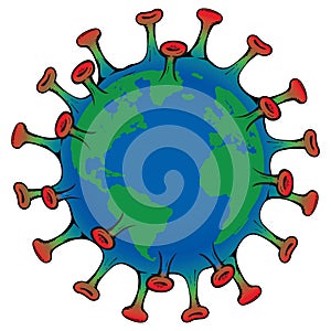 Illustration cartoon corona virus a pandemic that can infect the whole world photo