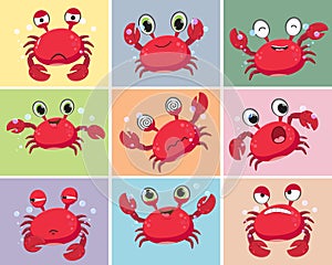 Illustration of Cartoon crab collection set