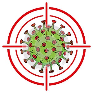 Illustration cartoon with crosshairs over corona virus a microorganism, COVID-19, H1N1