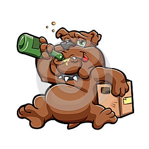 Illustration of cartoon drunk dog with alcohol bottle photo