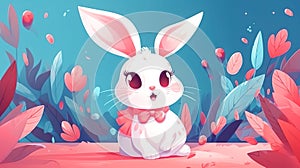 Illustration with cartoon Easter bunny, generative AI.