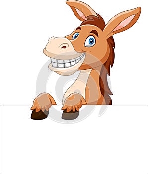 Cartoon funny donkey holding blank sign