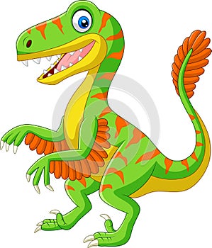 Cartoon green velociraptor on white background photo