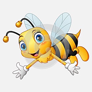 Cartoon happy bee waving hand