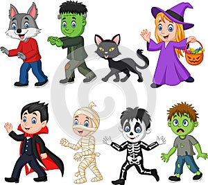 Cartoon happy little kids with Halloween costume photo