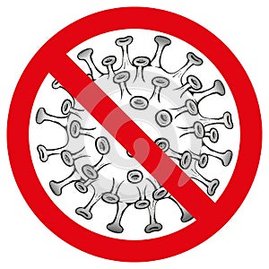 Illustration cartoon prohibited corona virus a microorganism, disinfection, sterilization or sanitization photo