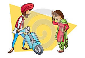 Illustration Of Cartoon Punjabi Couple