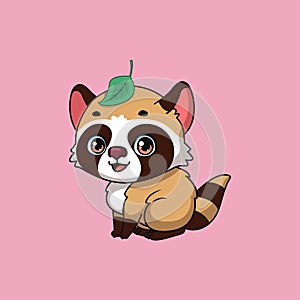 Illustration of a cartoon raccoon dog on colorful background photo