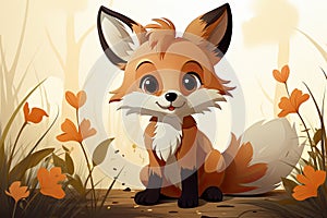 Illustration cartoon style of a young fox