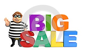 illustration of cartoon thief with sale sign