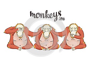 Illustration of cartoon Three monkeys - see, hear, speak no evil