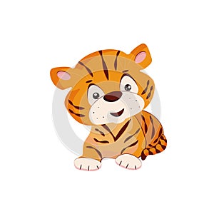 Illustration of a cartoon tiger cub on a white background.