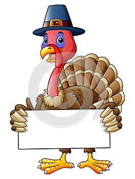 Cartoon turkey holding blank sign