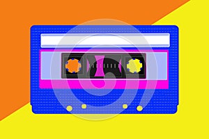 Illustration of a cassette tape with a yellow background