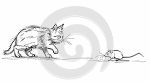 Illustration of a cat chasing a mouse on a white background