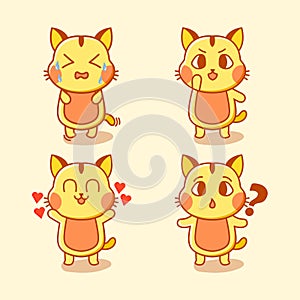 Illustration  of Cat Cute Character with four poses differently