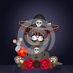 illustration of cat in dios de la muerte day