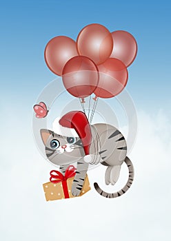 illustration of cat hanging with christmas presents