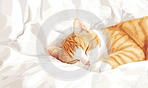 Illustration of a cat lying on a bed in a flat minimalistic style in a modern flat