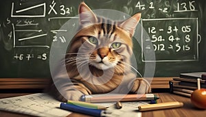 Illustration of a cat math professor